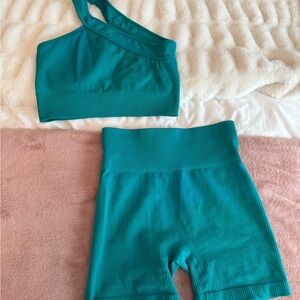 Teal One-Shoulder Top and Shorts Set